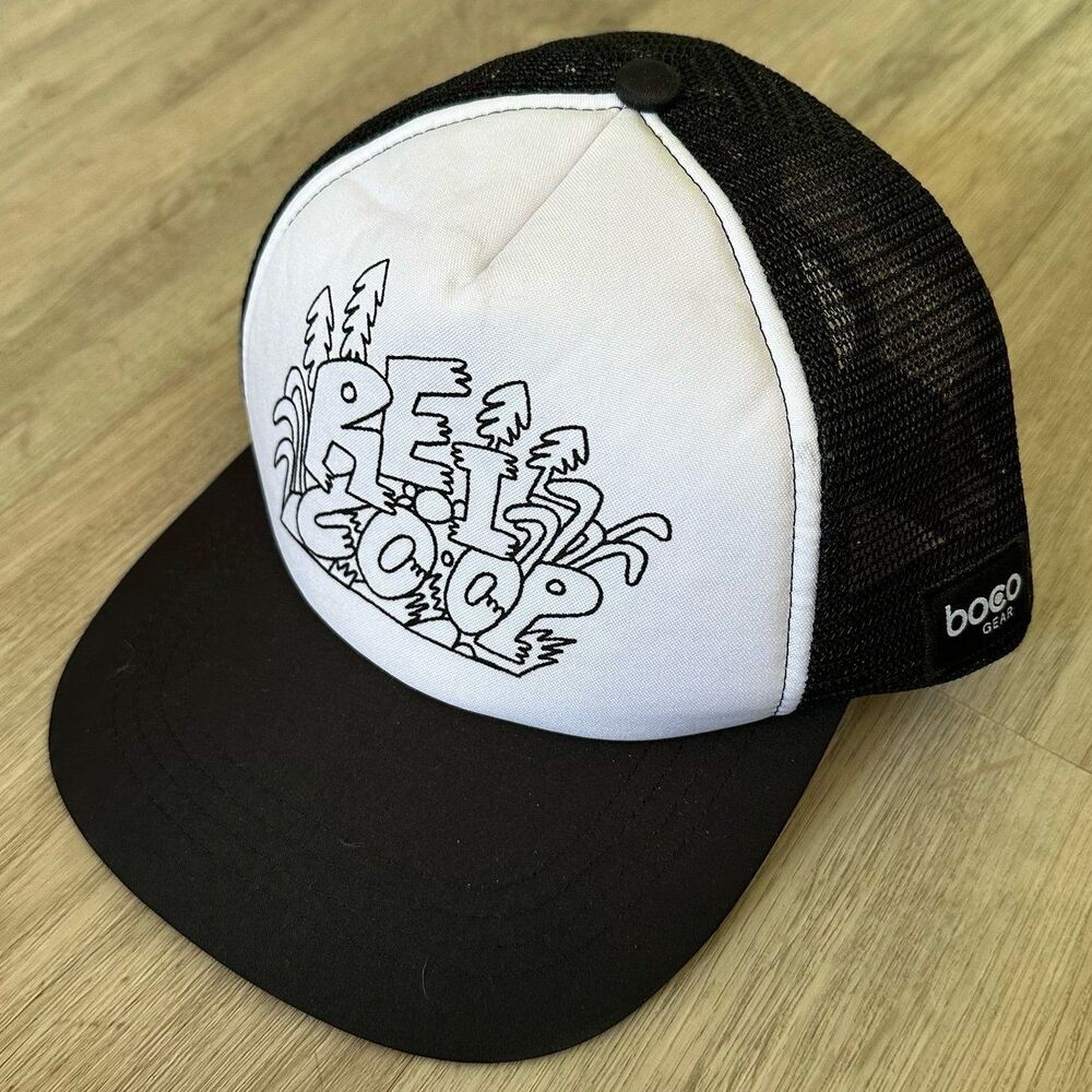 REI Co-op SnapBack Mesh Trucker Hat Black & White Spell Out Boco Gear OSFM